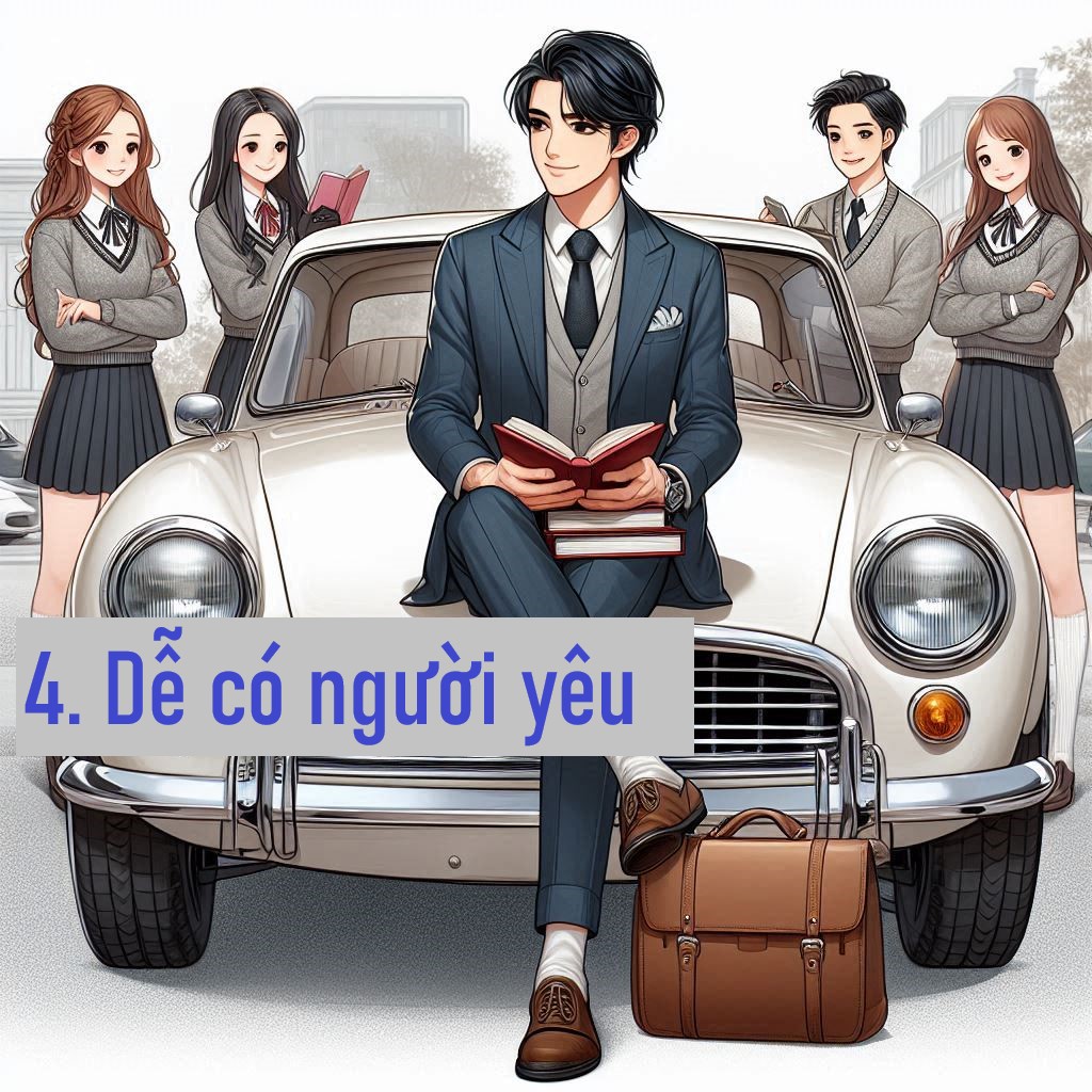A cartoon of a person sitting in a car with a group of girlsDescription automatically generated
